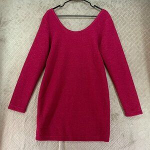 BCBGeneration Womans Large Pink Textured Dress Short Mini Long Sleeve Scoop Neck